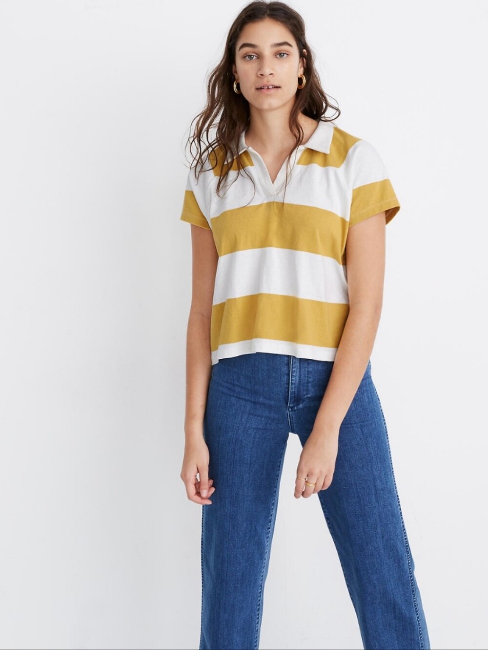 Madewell Boxy Polo Tee in Lefferts Stripe Size L